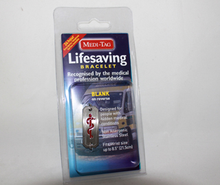 " "" Medi-Tag Lifesaving Bracelet - Fits Wrist size up to 8.5 (21.5cm)"""""""