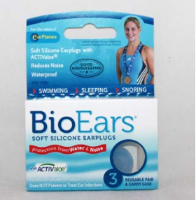 BioEars Soft Silicone Earplugs - 3 reuseable pair and carry case