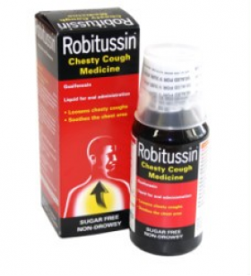 A bottle of Robitussin Chesty Cough Medicine